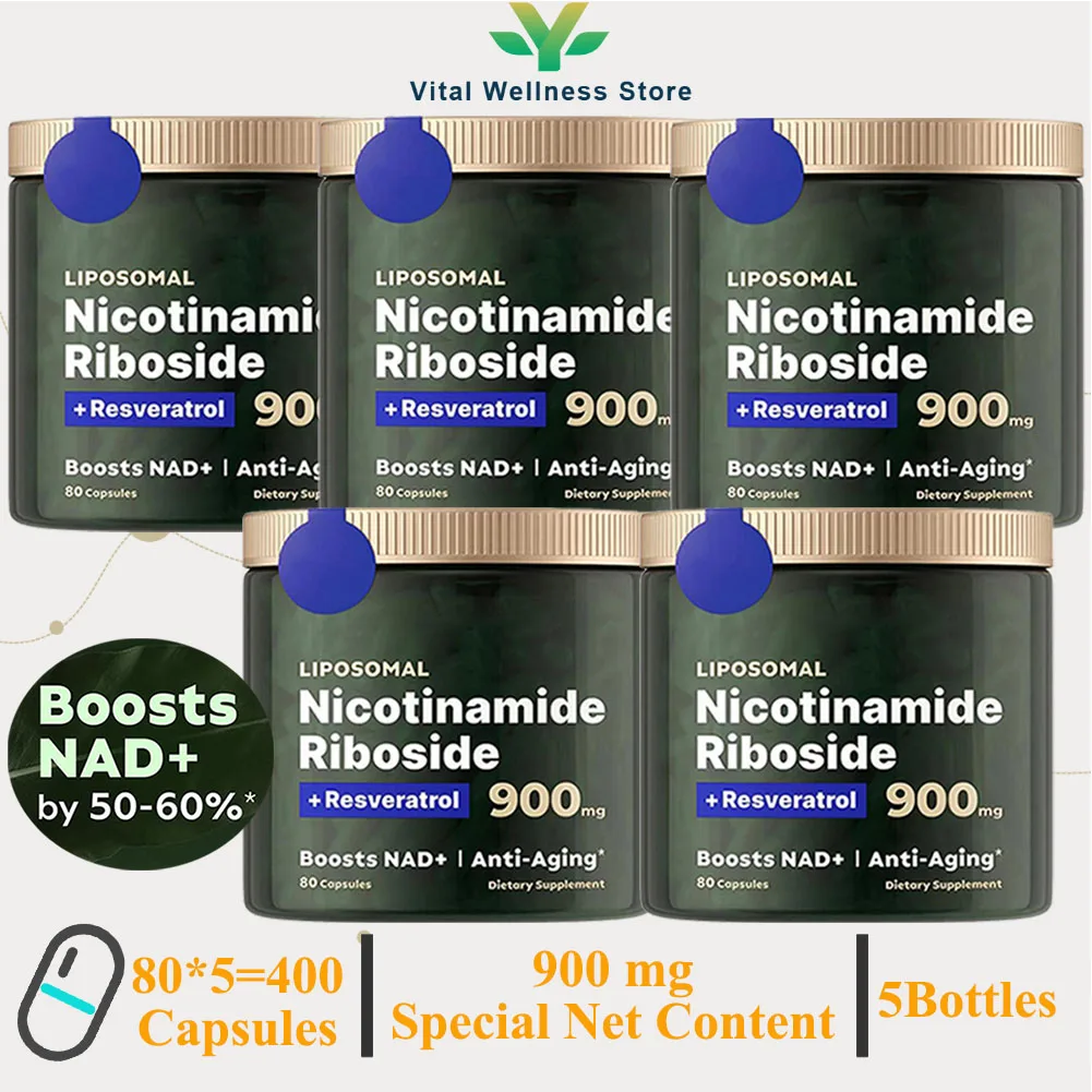 5 Bottles NAD+Supplements, Nicotinamide Riboside 900mg Resveratrol, Natural Energy & Cellular Health, Skin Health Care