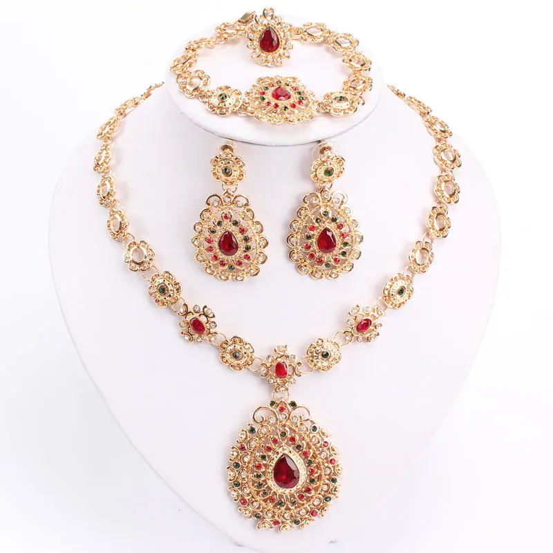 Bridal Jewelry Sets Gold Color Jewelry Set Trendy Necklace Earrings Bracelet Set For Women Dubai Jewelry Set+Gift Boxes