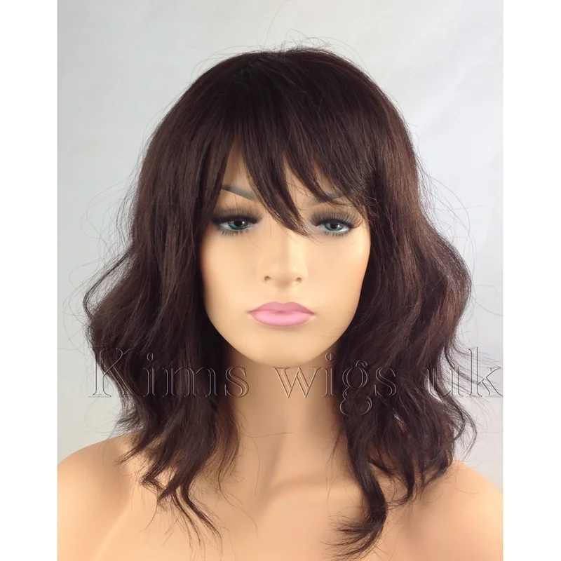 DARK AUBURN/BROWN WIG LADIES WOMENS WAVY SHOULDER LENGTH BOB STYLE UK SELLER