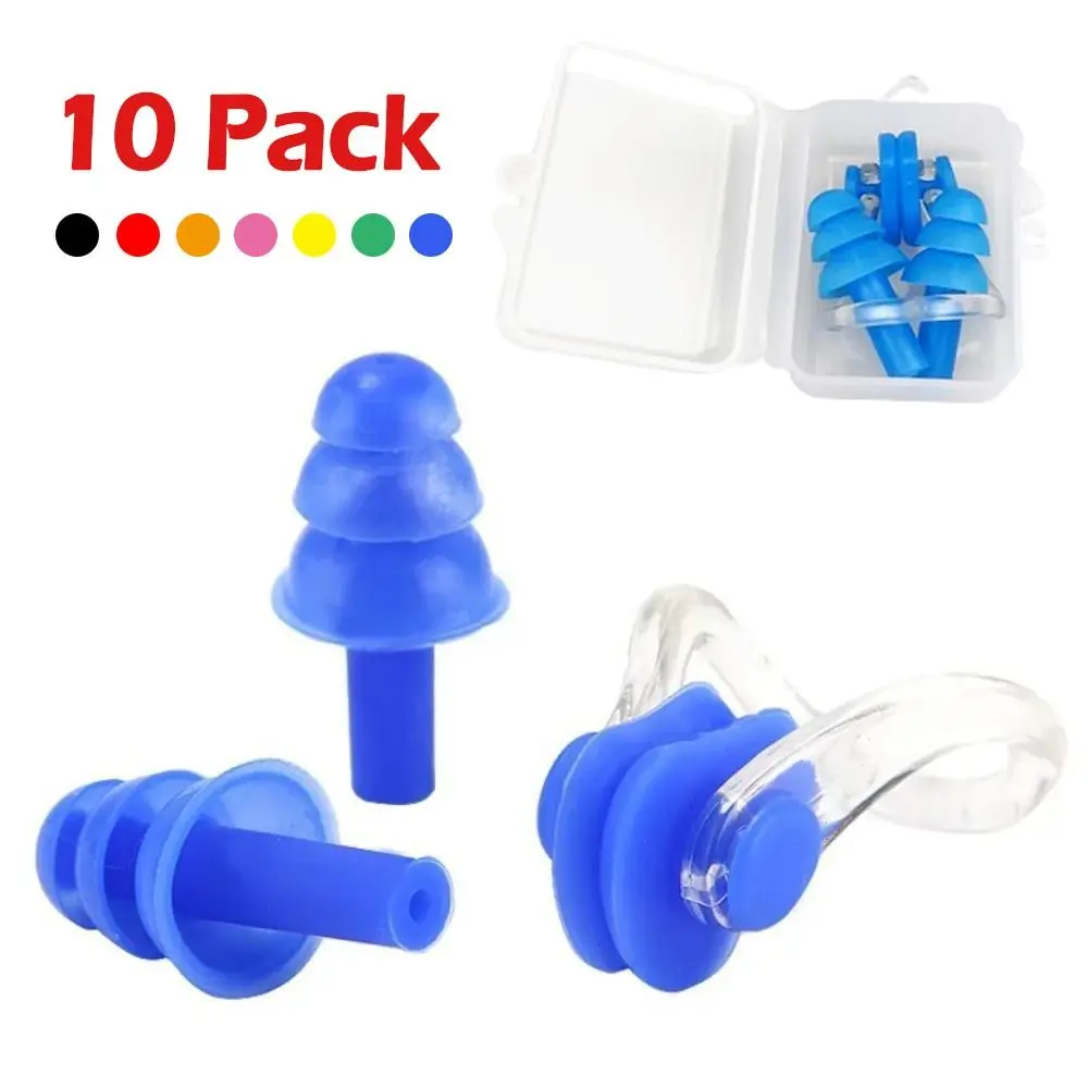 10Pack Swimming Supplies Earplug Nose Clip Set Sound Insulation Soft Swimming Ear Plugs Ear Nose Protector Anti-noise