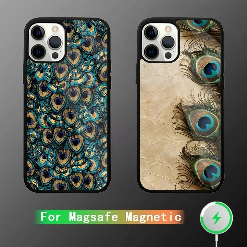 

Bird Peacock Feather Phone Case For iPhone 16,15,14,13,12,11,Pro,Max,Plus,Mini,SE New Magsafe Magnetic Wireless Charging