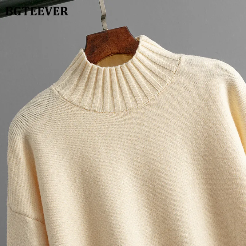 BGTEEVER Thicken Female Sweater Outfits Long Sleeve Turtleneck Knitted Pullovers Women Drawstring Trousers Winter Warm Pants Set