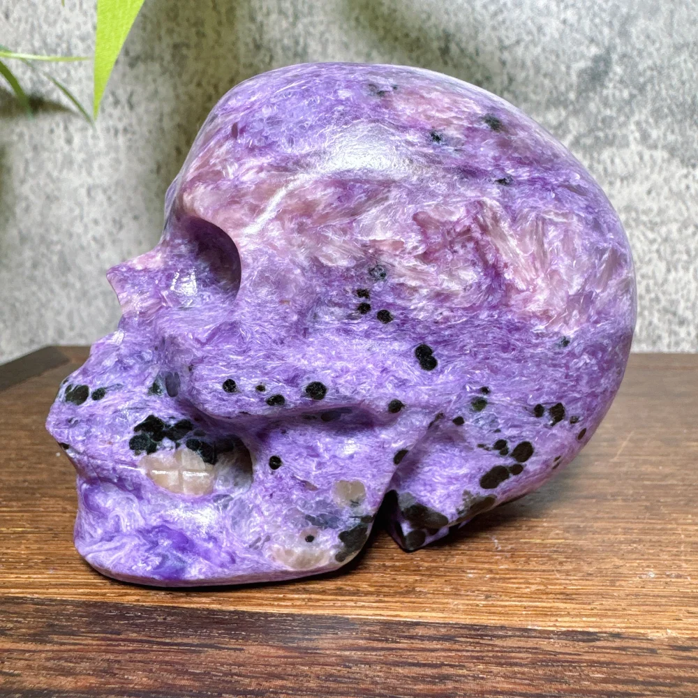 Natural Charoite Skull Carving Quartz Stone  Halloween Decoration Minerals Craft Gifts Energy Healing Meditation Spiritual Gift