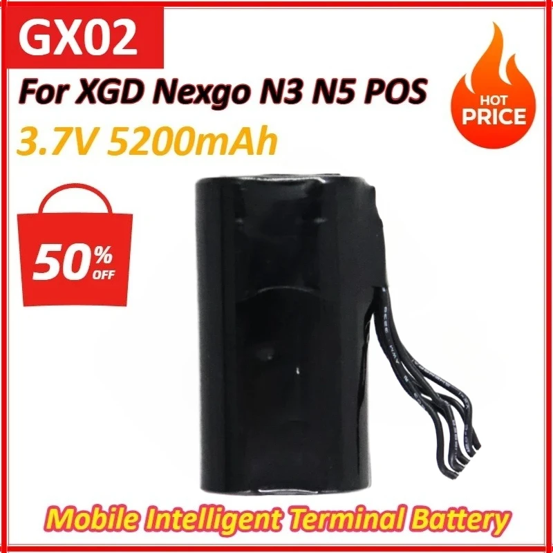 

GX02 3.7V 5200mAh 19.24Wh Replacement Li-Ion Mobile Intelligent Terminal Battery for XGD Nexgo N3 N5 POS Rechargeable Battery