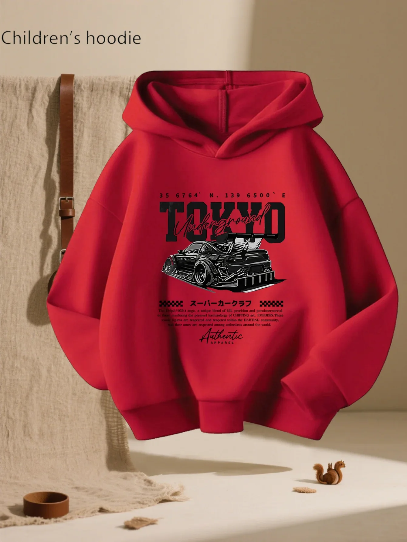 Kids Tokyo JDM Sports Car Graphic Hoodie Drift Printed Black Sweatshirt Boys Girls Racing Casual Loose Hooded Pullover Tops