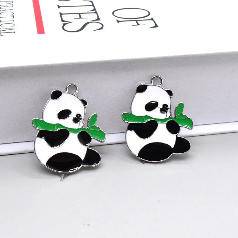 10pcs/Pack Alloy Enemal Eat Bamboo Panda Charms Cute Animal Pendant For Earring Necklace Diy Jewelry Make