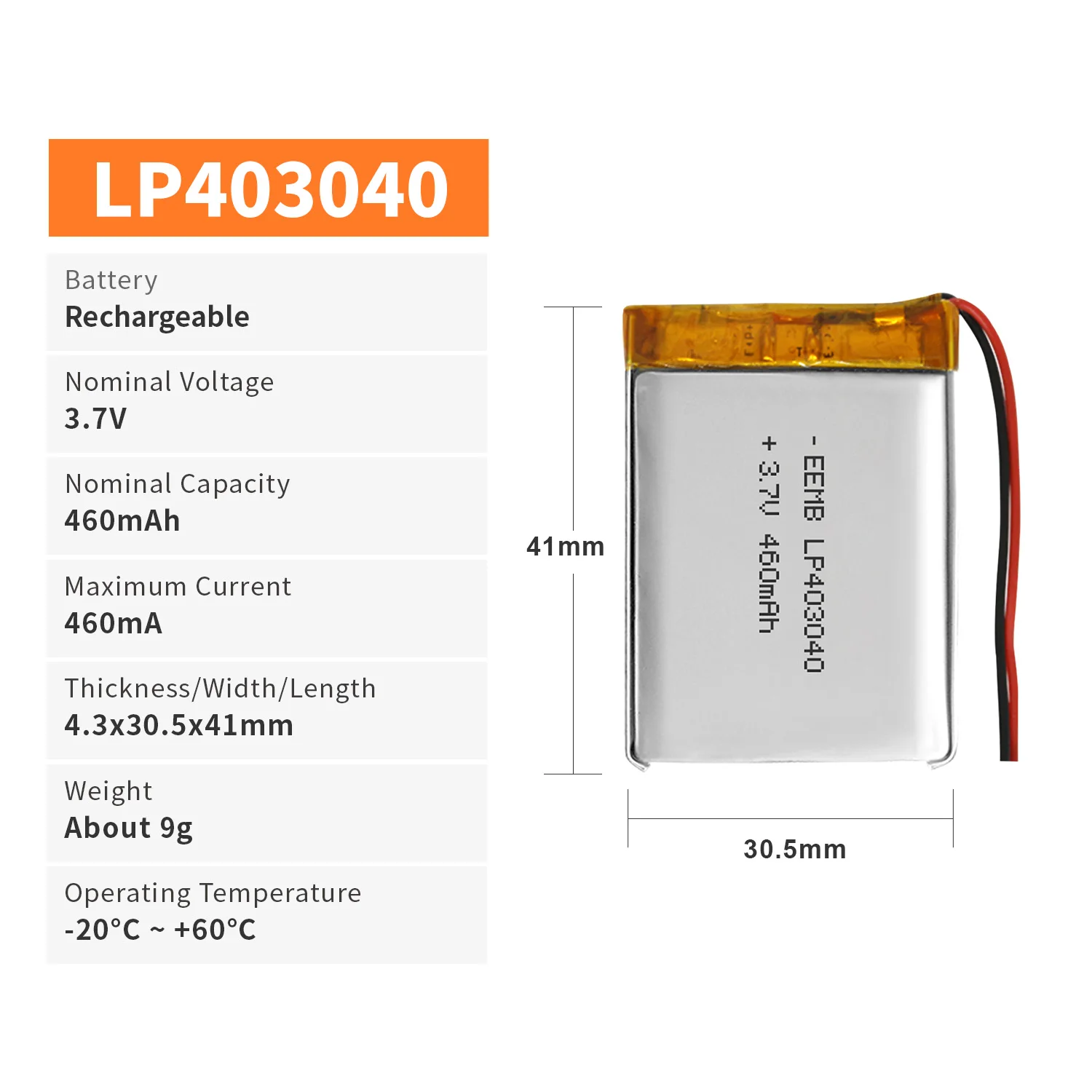 EEMB 1~10SZT 403040   Akumulator litowo-polimerowy 3,7 V 460 mAh Lipo LP 403040