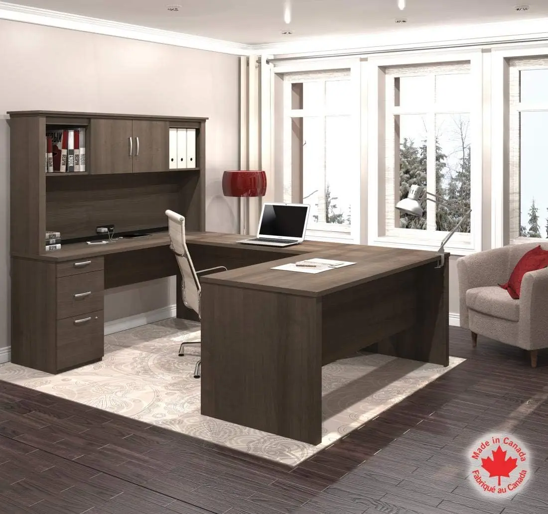 U or L-Shaped Executive Office Desk with Pedestal and Hutch in Antigua, 66W Item dimensions L x W x H	95.5 x 66 x 66.5 inches