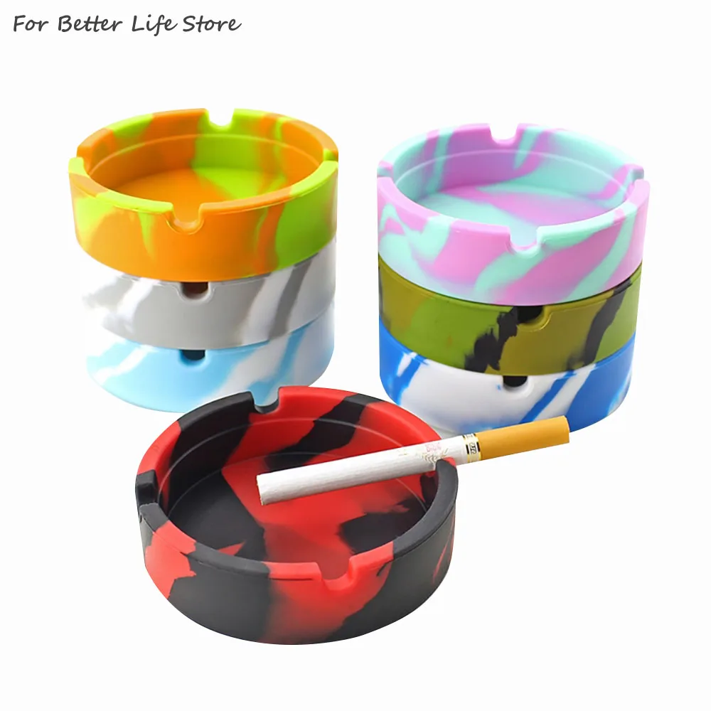 

1PC Silicone Thickening Circular Ashtray Eco-Friendly Psychedelic Soft Round Smoke Cup Holder Cigarette Color Portable