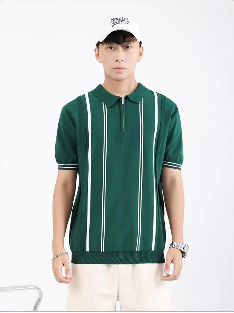 Zipper Coolness Knitted Polo Shirts For Men Smart Casual Elastic Summer Top Quality Soft Comfortable Gentleman Camisas De Hombre