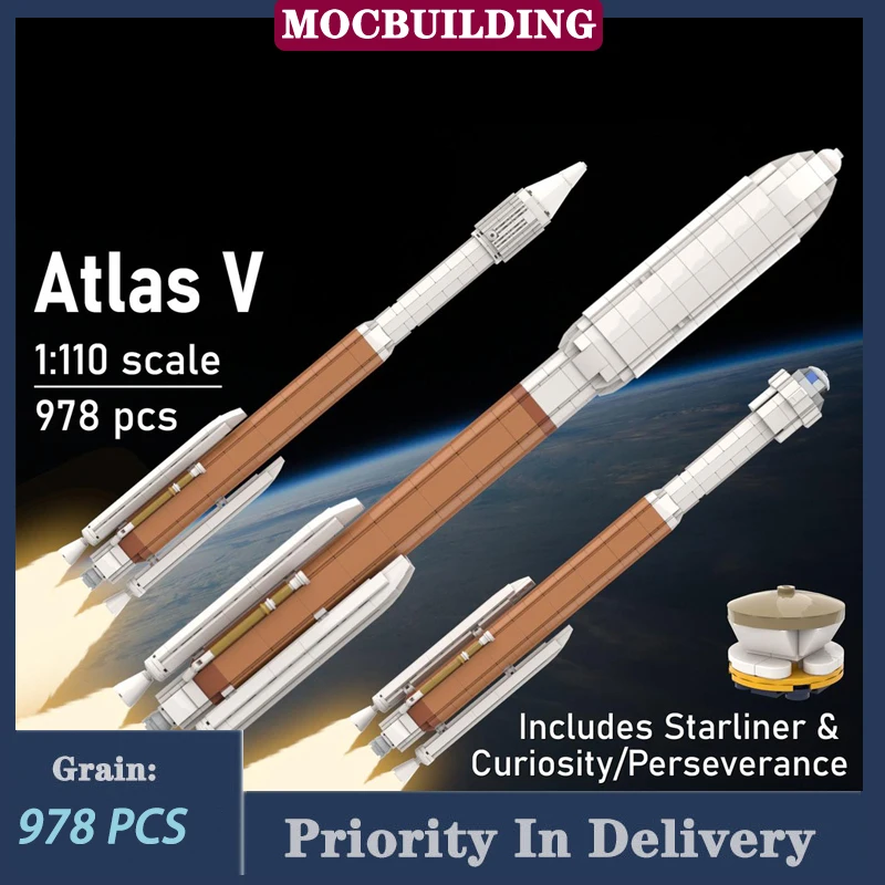 MOC Space Modern Medium Sized Launch Vehicle Atlas V Model Building Block Launch Probe 1:110 Education Collection Toy Gift