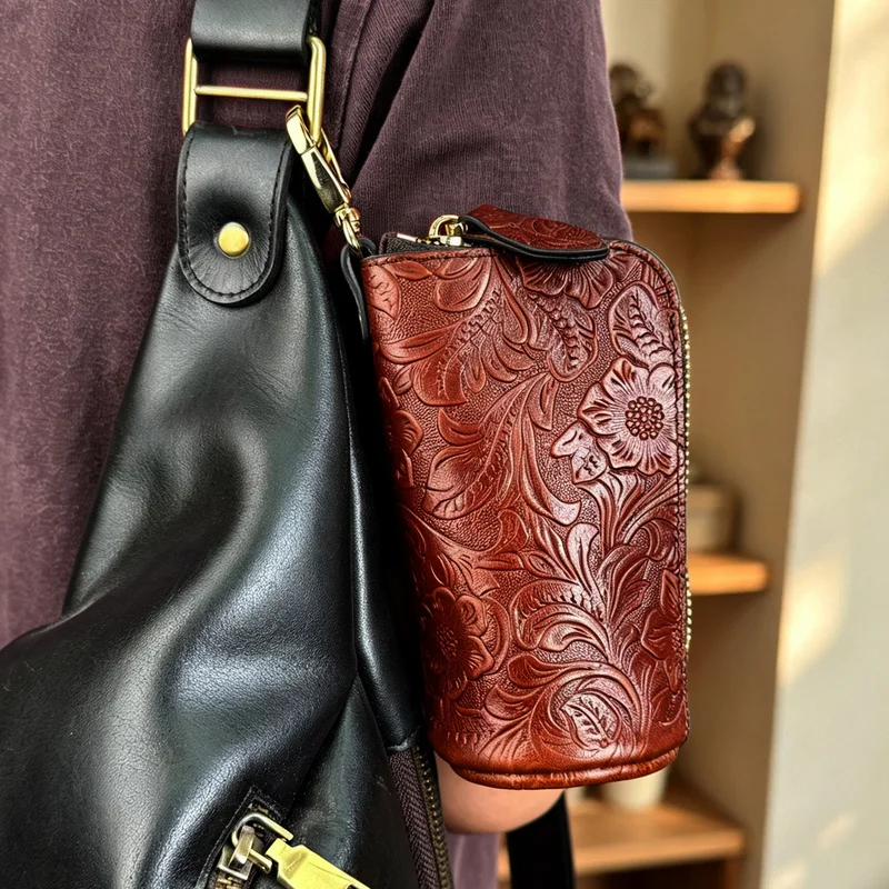 Genuine Leather Men's Car Keychain Cowhide Key Case High Quality Men's Butler Keys Clip Zipper Two Card Coin Purse Cover