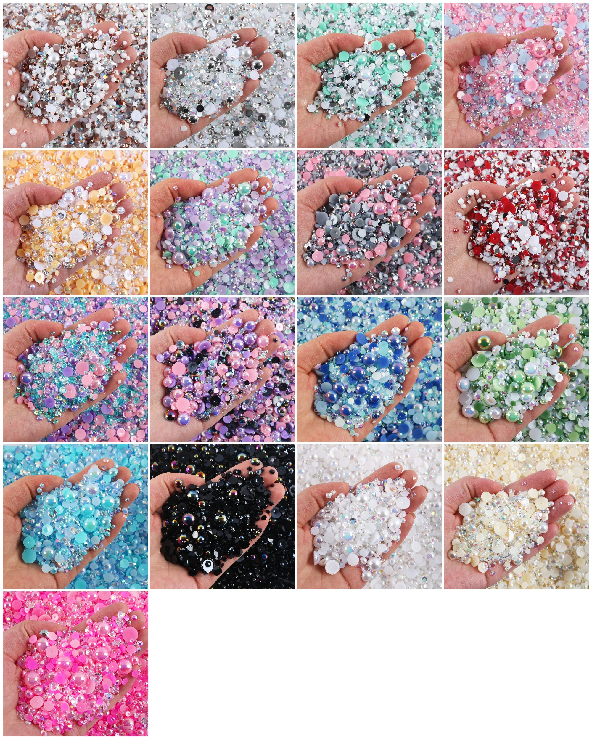 Mixed Size 3mm-10mm Resin Rhinestones Half Round Pearl Rhinestone For Jewelry Decoration Bottles Tumblers Nail Art Clothes Shoes