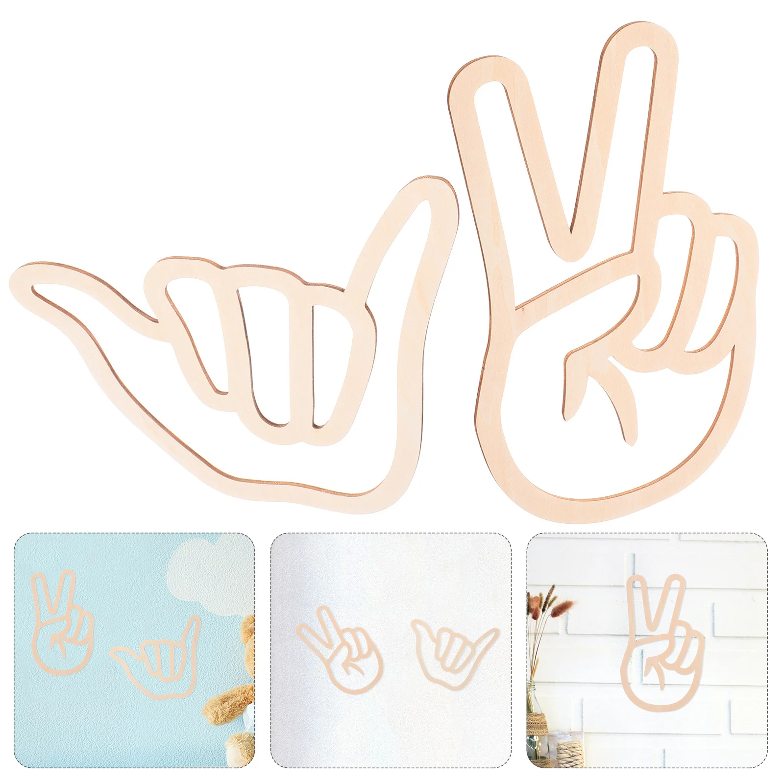 

2 pcs Hand Gesture Stickers Scandinavian Style Wooden Home Unique Room Bedroom Nursery Signs Smooth Surface
