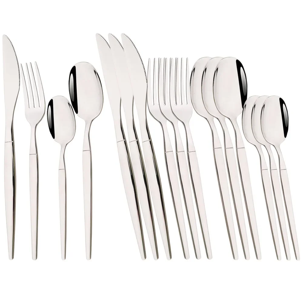 Mirror 16Pcs Silver Dinnerware Set Stainless Steel Cutlery Set Knife Fork Spoon Teaspoons Flatware Set Kitchen Western Tableware