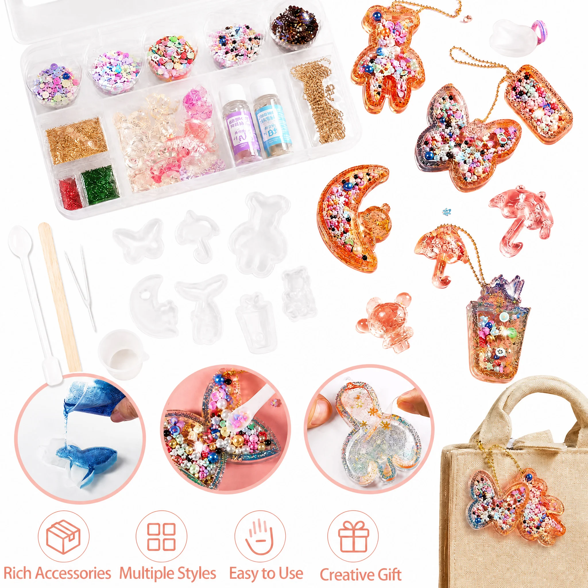 DIY Crystal Gel Craft Toy Children Crystal Necklace Backpack Pendant Keychain Coloring Gift  Educational Art Jewelry Making Kits
