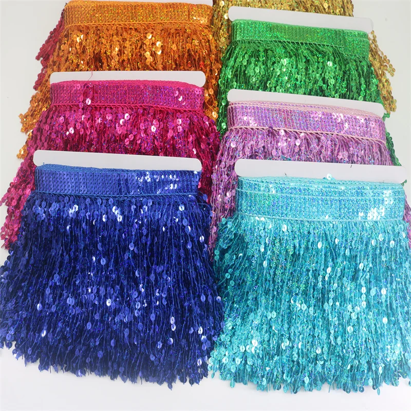 10 Yards Lace Fringe Trim for Sewing Accessories Latin Dance 16cm Width Sequin Tassels Trimmings Tassel Clothes Fringes DIY Arts