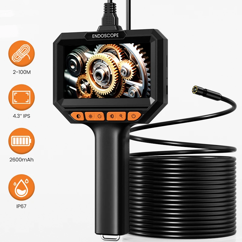 Industrial Handheld Endoscope 4.3'' IPS Screen HD1080P Camera 8MM USB Probe 8LEDs Waterproof Car Inspection Borescope 2600mAh