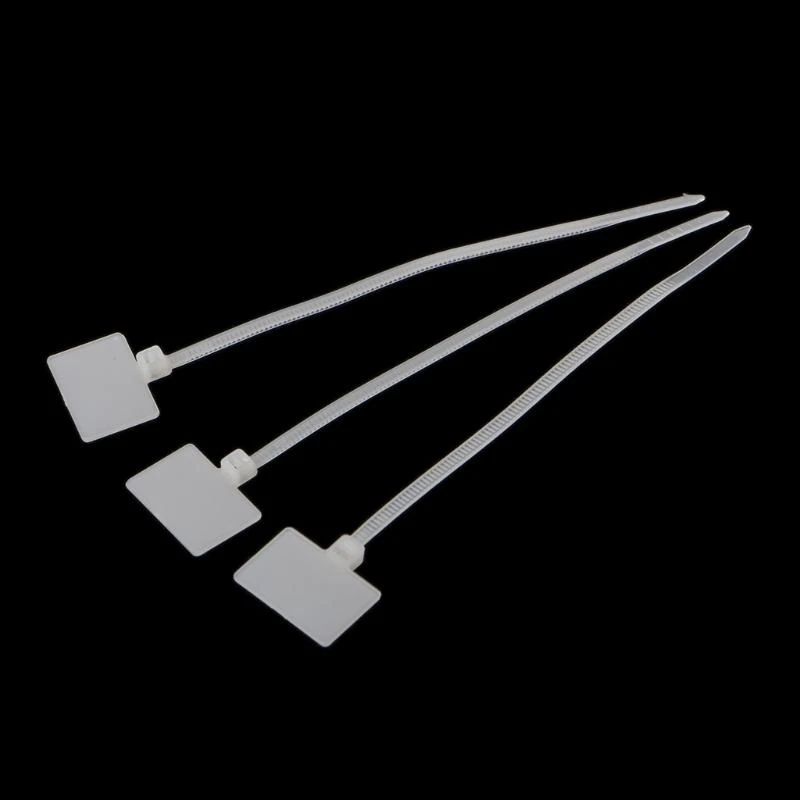 100 Pcs White Plastic Nylon Mark Label Sticker Cable Zip Ties 2x11cm L43B