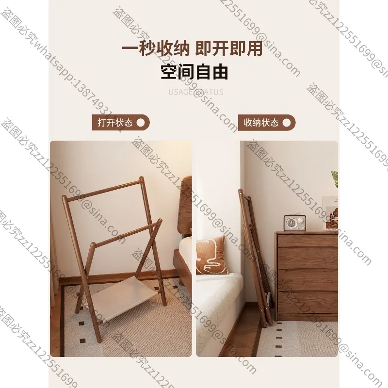 Suitable for Solid Wood Foldable Hanger, Bedroom Net Floor Coat Rack Drying Rack, Bedside Clothing Artifact At Night