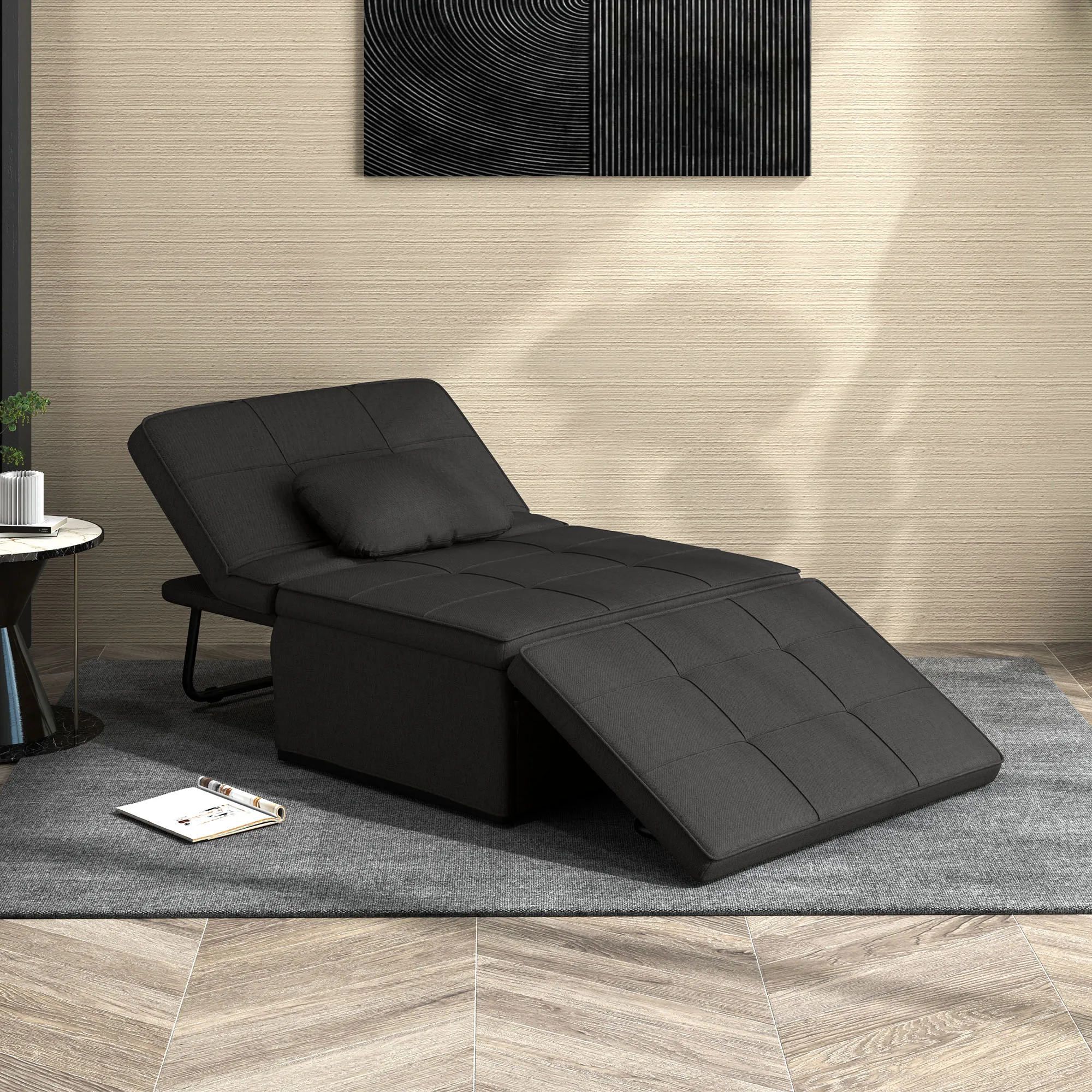 HOMCOM Sofá Cama Plegable 3 en 1 Tapizado en Lino Carga 200 kg Negro