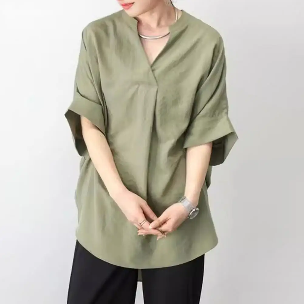 

Casual Loose Fit Shirt Stylish Women's V-neck Batwing Sleeve Casual Shirt for Work Street Wear Loose Fit Pullover Top for Women