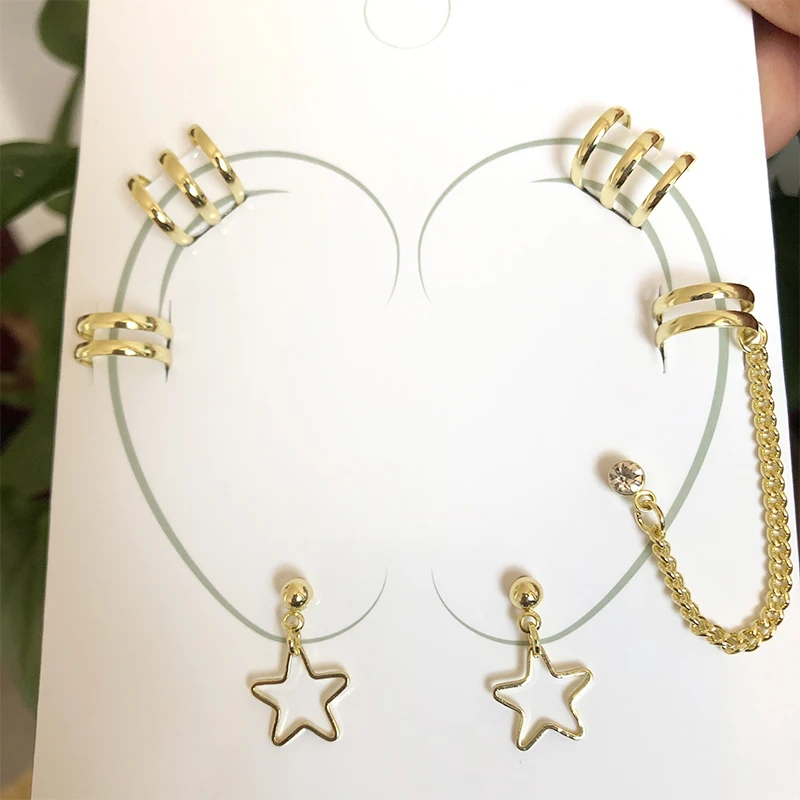 1PCS Fashion Crystals Stars Ear Clip Cuff Wrap Earrings No Piercing-Clip On Cartilage Wrap Earring for Women