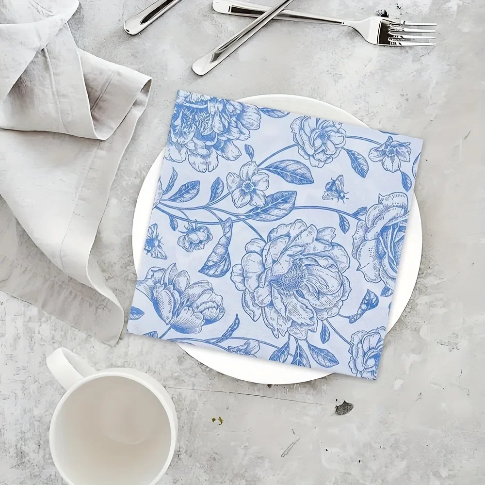 Black/Blue Rose Printed Napkin 33*33cm Disposable Paper Placemats for DIY Wedding Party Hotel Dinner Table Setting Layout