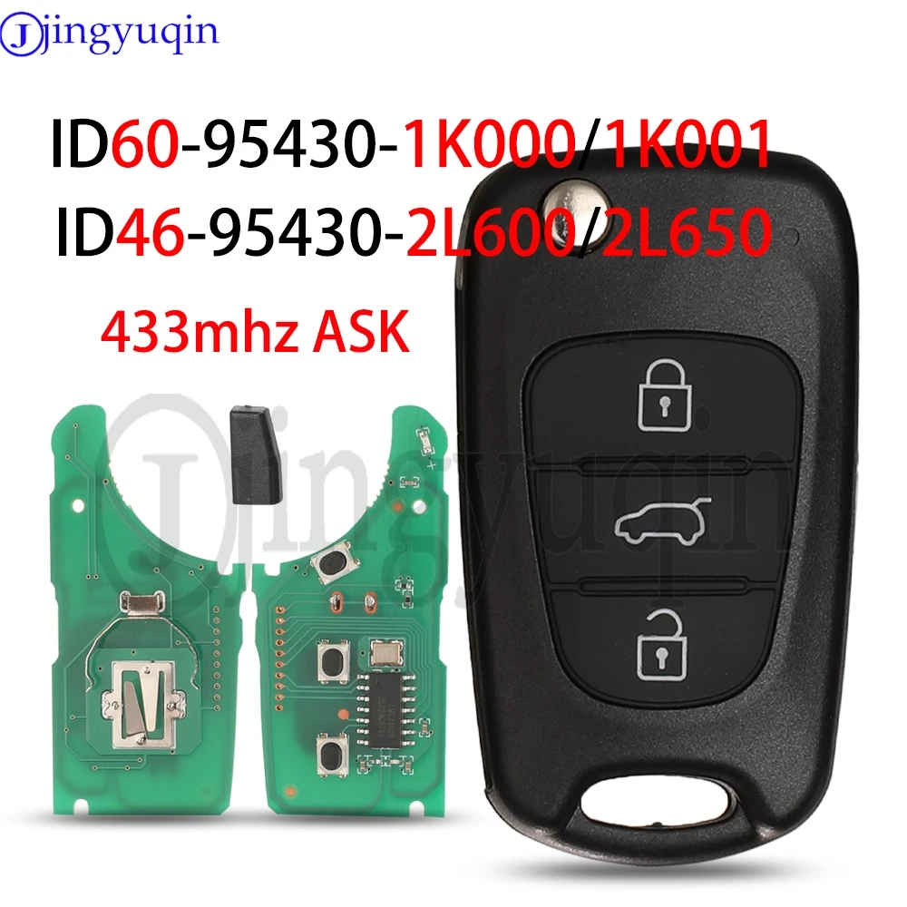 

Jingyuqin 95430-1K000/2L600 433 МГц ASK ID46/ID60 чип дистанционный ключ от автомобиля 3 кнопки для Hyundai ix20 ix30 Azera флип-брелок управления