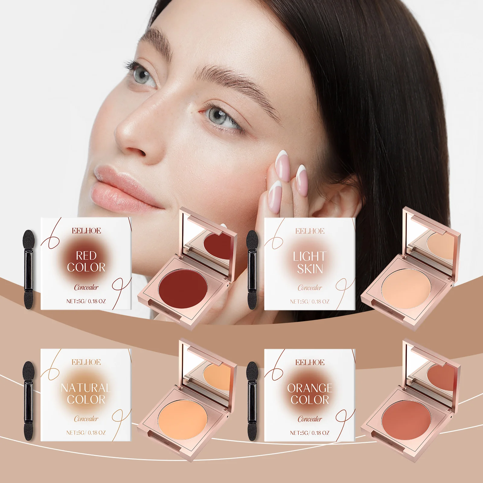 Eelhoe 4色コンシーラー、クマ・ニキビ跡・毛穴をカバー、長時間持続、肌を明るく、落ちないメイク、保湿コンシーラー