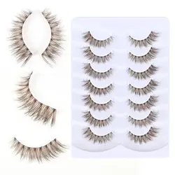 with Clear Band Faux Mink Brown Lashes Natural Look C Curl Short Brown Eyelashes Wispy Volume False Lashes Eyelash Extension