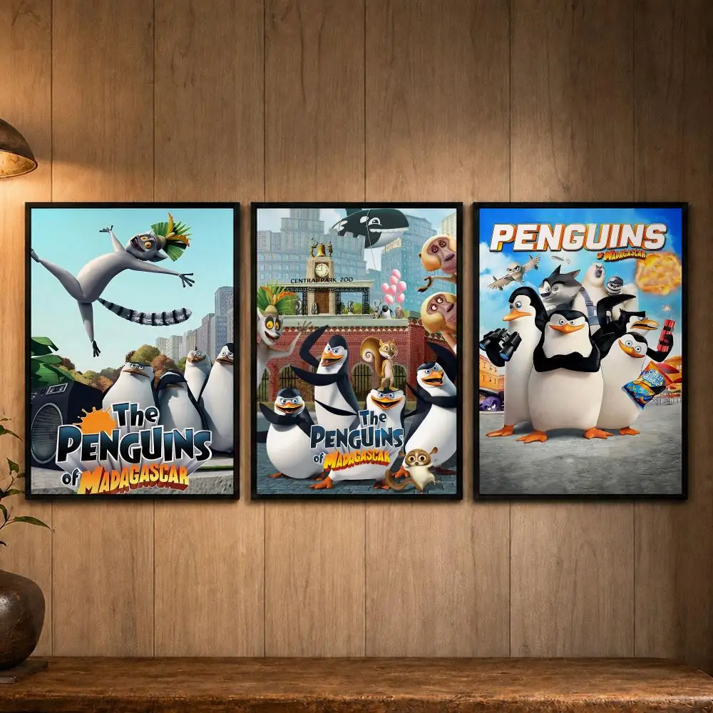 Animated Comedy Movie P-Penguins of MadagascarS Poster Self-adhesive Art Poster Decoracion Painting Wall Art White Kraft Paper