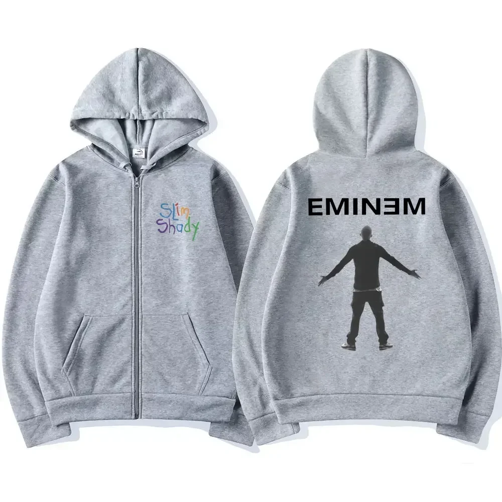 Rapper Eminem Slim Shady Zipper Hoodie Men's Fashion Hip Hop Style Vintage Fleece Cardigan Sweatshirt Oversized Coats Streetwear