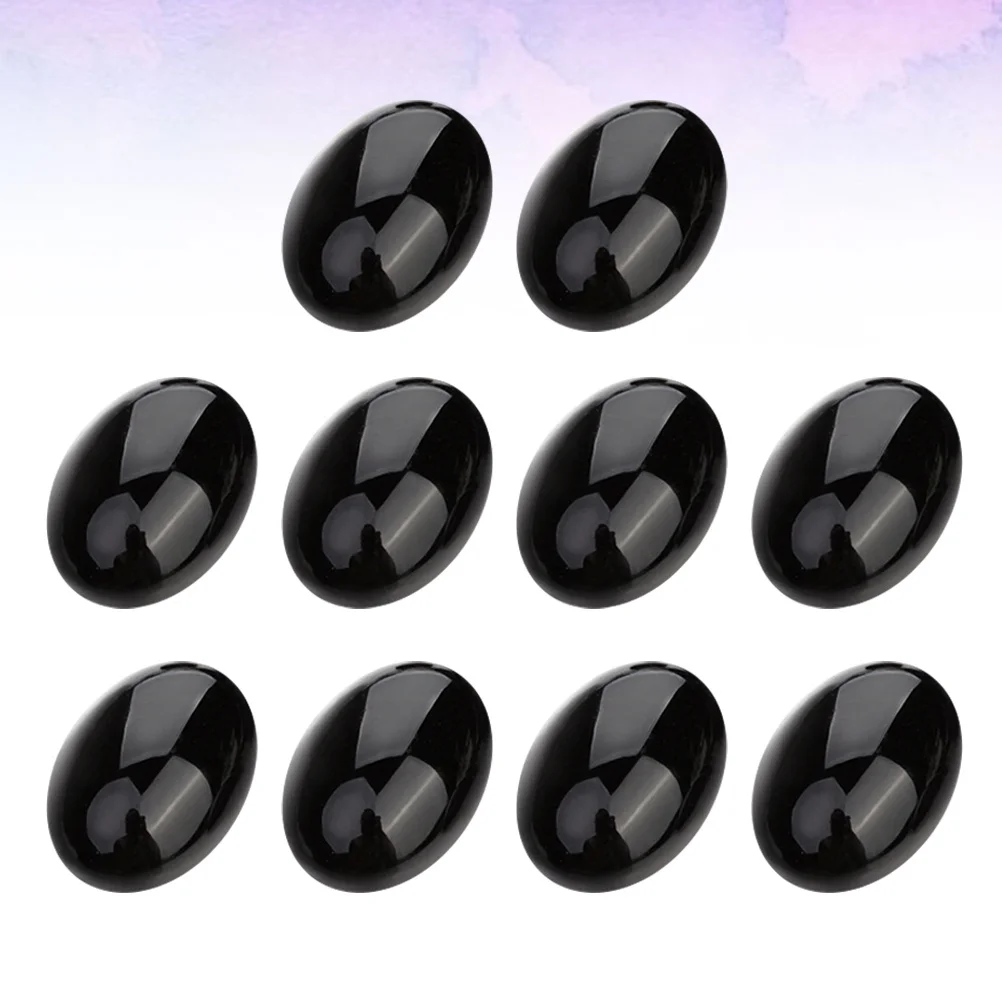10Pcs Oval Black Agate Stone Cabochons 10x14mm Flat Base DIY Jewelry Making Supplies for Rings Earrings Crafts