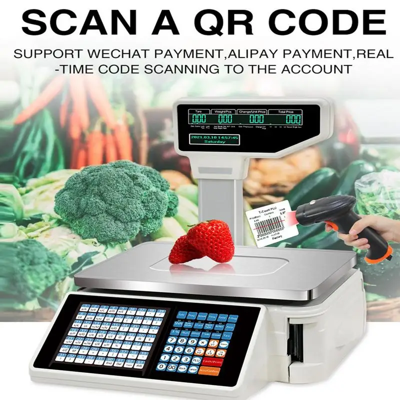 Label Printing Scale 2 Printing Modes Digital Number Computing Scale English Version Electronic Food Scale For Retail Store