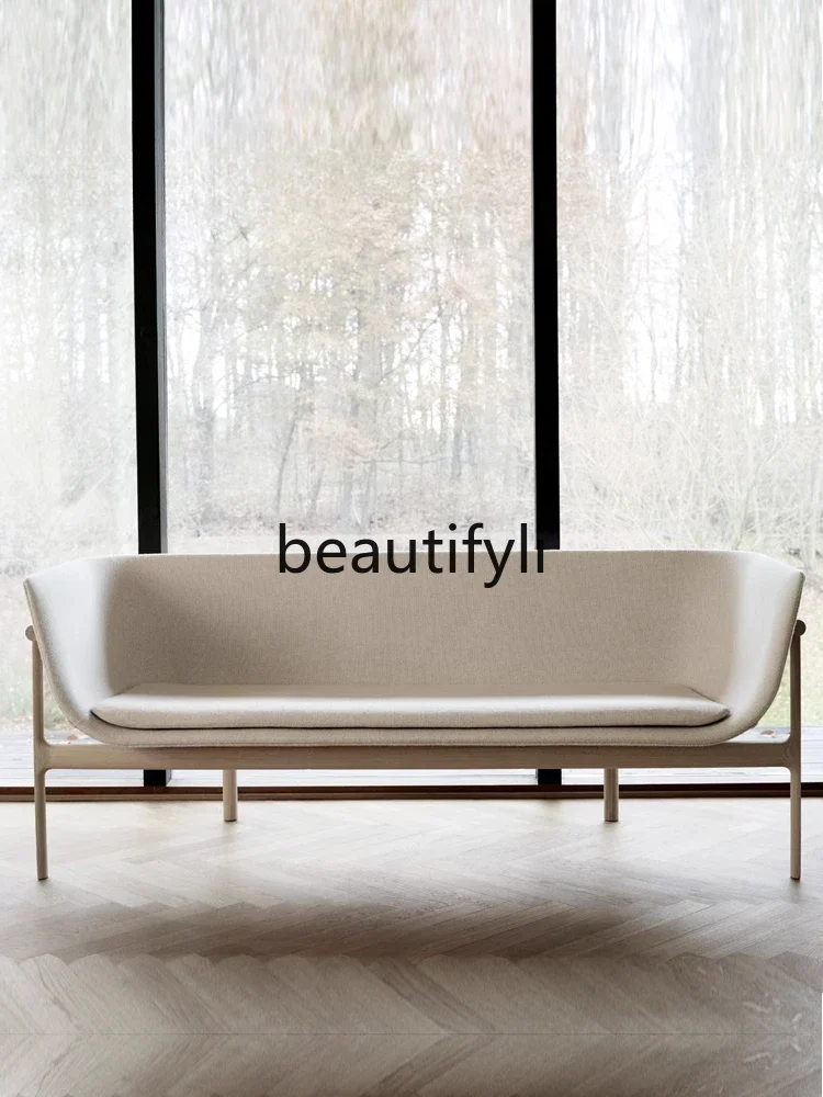 

Asmt51 S51 Log Nordic solid wood sofa living room small apartment oak technology cloth simple modern black walnut card seat