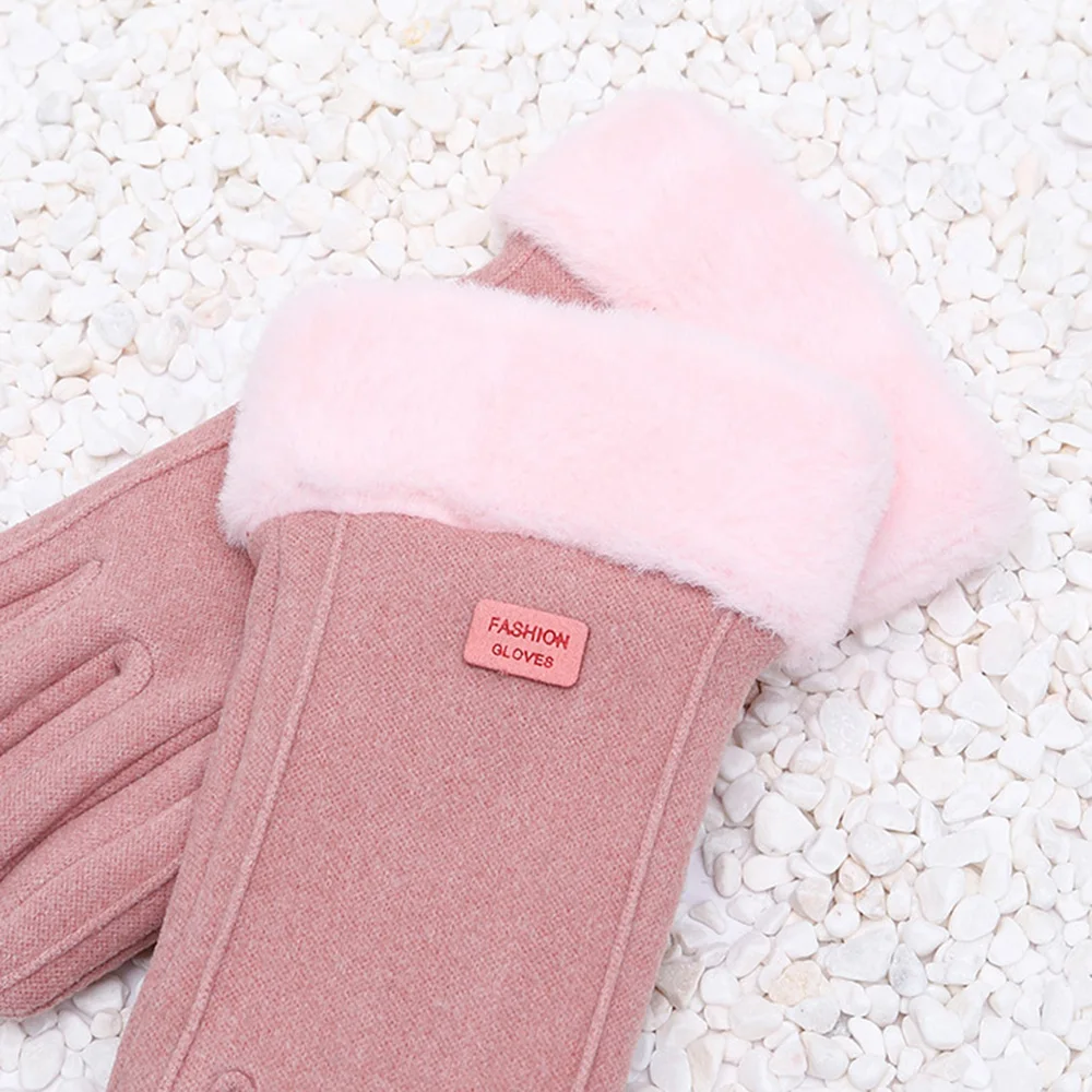 Women Winter Thick Plush Gloves Fashion Warm Suede Outdoor Guantes Lady Touchscreen Driving Ski Gloves Sports Cycling Mittens