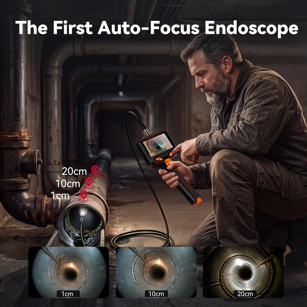 4.3inch Auto-focus Endoscope Camera with Light for Drain,Pipe,Plumbing Mechanic Tools 1080P Borescope with 16.5ft, 8 LEDs