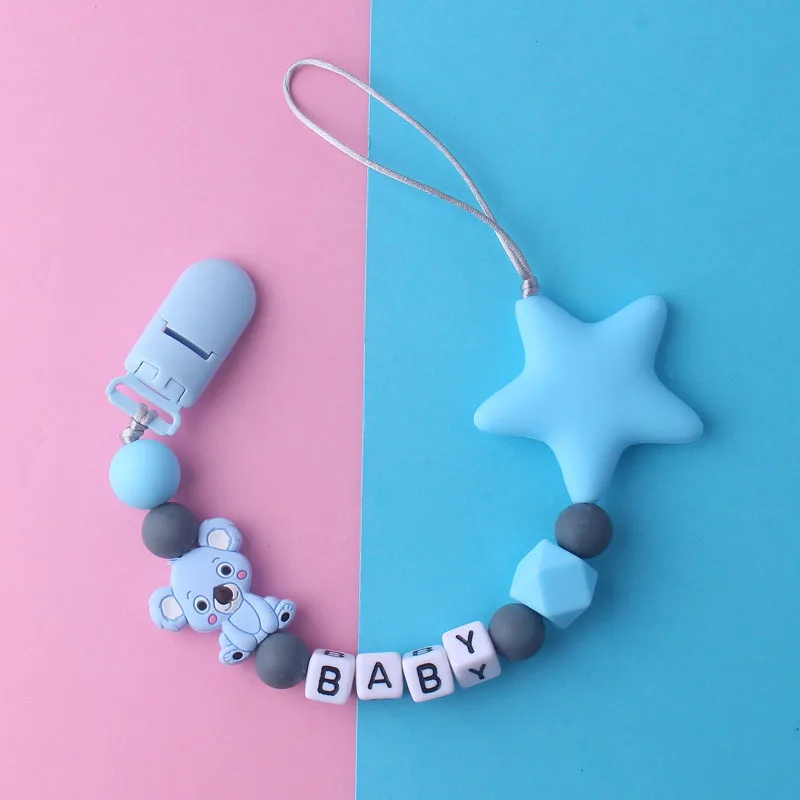 Personalized Name Custom Baby Pacifier Chain Clip Silicone Newborn Nipple Holder for Infant Baby Teether Chains Baby Accessories