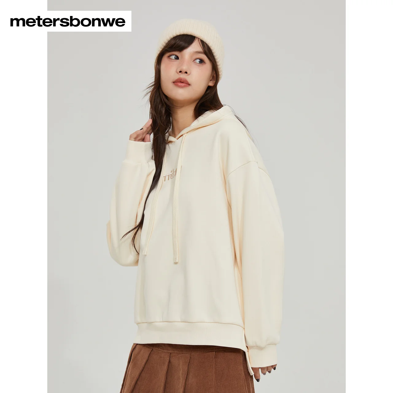 Metersbonwe Hoodie Women Autumn And Winter New Plus Fleece Warm Hooded Knitted Pullover Casual Loose Multi-Color Coat Brand