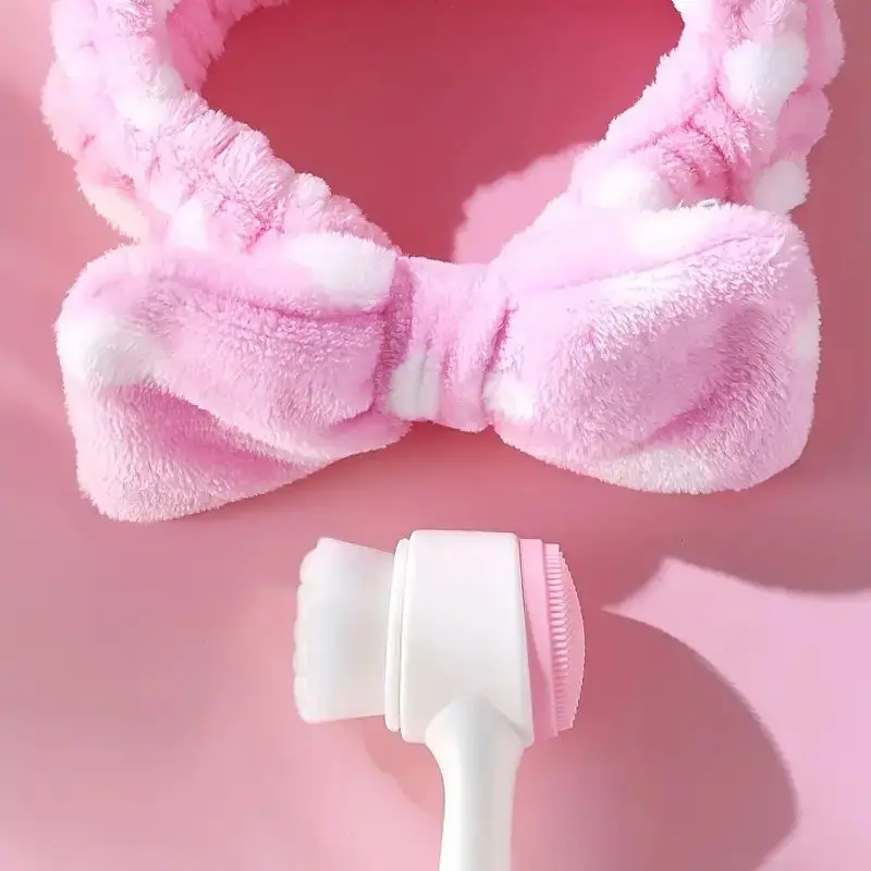 Face Wash Brush & Headband Set - Double Side Soft Bristles & Silicone Face Cleaning Brush Spa Headband For Face Skin Care - Gift