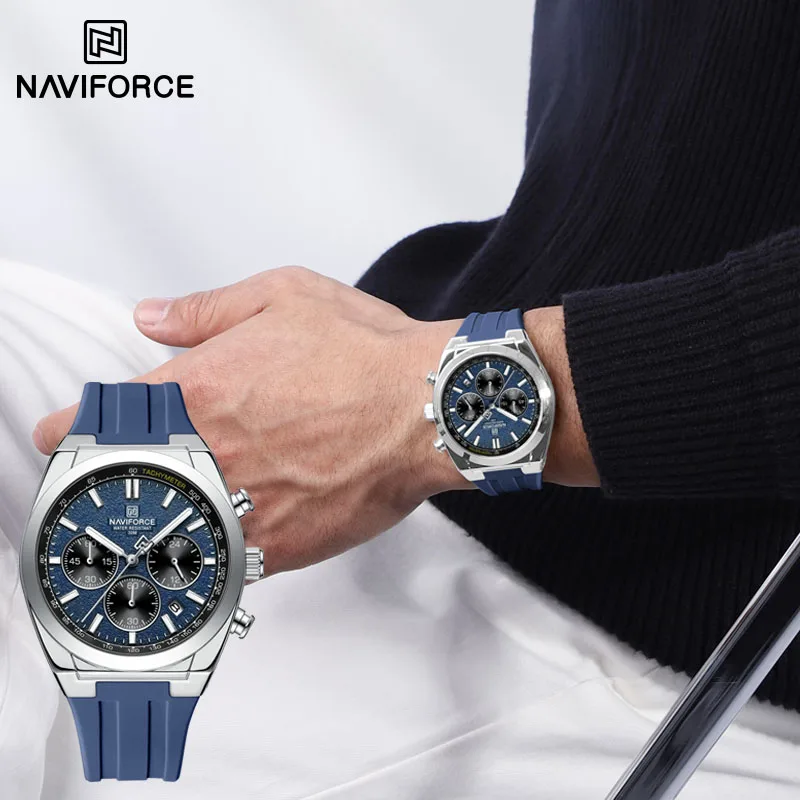 

NAVIFORCE модные мужские часы водостойкий силиконовый ремешок с тремя глазами роскошный многофункциональный хронограф брендовые спортивные кварцевые часы