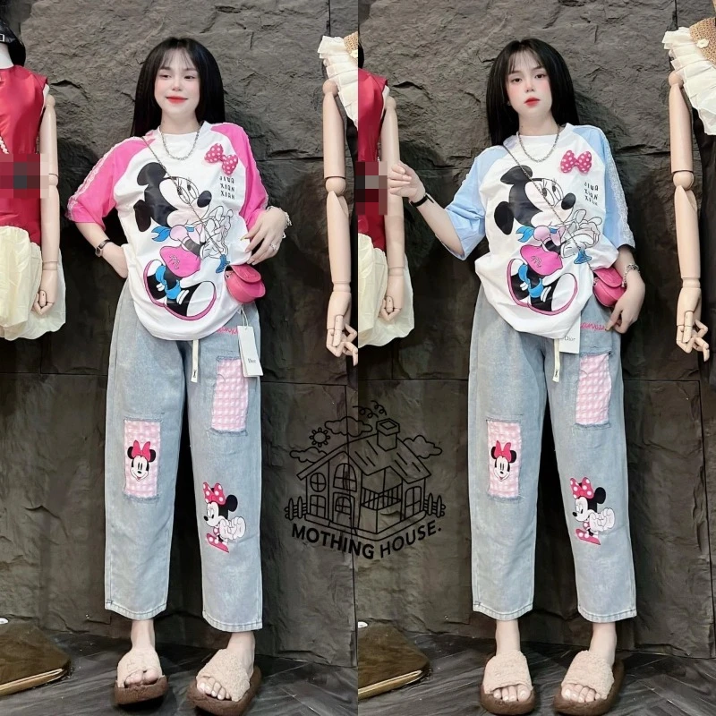 

Женский летний комплект из 2 предметов в американском стиле ретро — широкие брюки с короткими рукавами и принтом из молочного шелка, повседневная мода, наряд в стиле INS