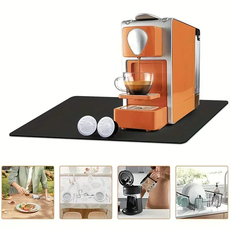Classic Coffee Design Dish Drying Mat Soft Rubber Non-Slip Absorbent Stain-Resistant for Kitchen Coffee Bar Countertops