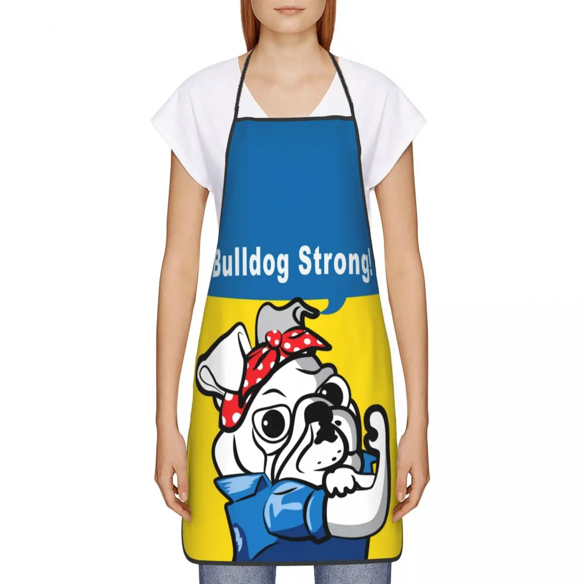 Bulldog Strong Apron for Women Men Unisex Bib British Pet Dog Cooking Kitchen Tablier Cuisine Chef Painting