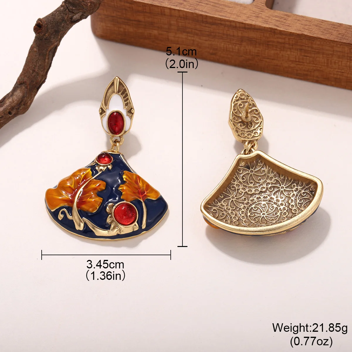 2025 New Vintage Exaggerated Earring for Women 18K Gold Plated Enamel Leaf Fan-shaped Drop Earrings Birthday Party Jewelry