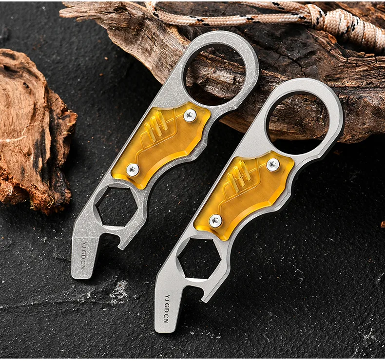 

Titanium PEI Bottle Opener Pry Bar Crowbar Wrench EDC Pocket Multi Tool Keychain