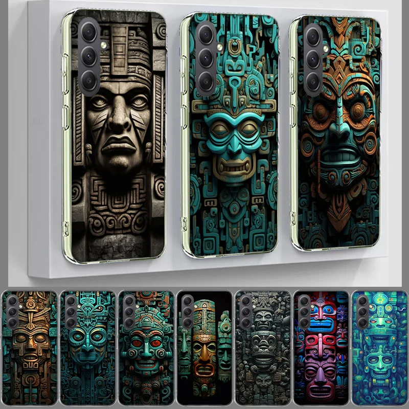 Aztec Maya Stone Cover For Samsung A54 A34 A24 A14 A53 A33 A23 A13 A52S A32 A22 A12 Phone Galaxy A03 A04 A02S A42 A73 TPU Case