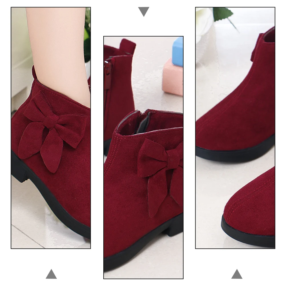 

Girls Bow Ankle Short Winter Shoes Fashionable Comfortable Anti Slid Rubber Sole Match Clothes Keep Warm Cold Weather