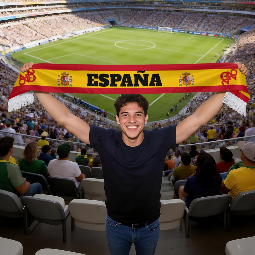 

2026 spain Flag Soccer Fans Scarf Top Print Sports Gift For National Day Independence Day Polyester Double Side